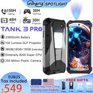 미국 EU MX 창고 Unihertz Tank 3 Pro 8849, 100루멘 5G 프로젝터 폰, 32GB/36GB RAM, 512GB ROM, 23800mAh 120W, 200MP, NFC