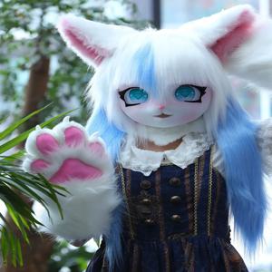Fursuit 코스프레 헤드셋 모피 의상 발 머리 기본 Comiket 모피 Kig Kigurumi 동물 고양이 토끼 인형 야수 마스크 코스프레 의상