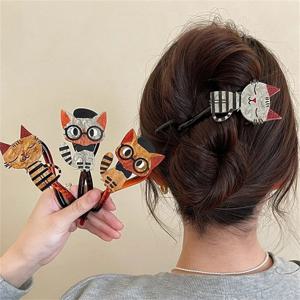 귀여운 만화 고양이 트위스트 헤어 클립, 아크릴 헤어 클로 게 거치대 바레트 머리핀, 여성 패션 헤어 액세서리