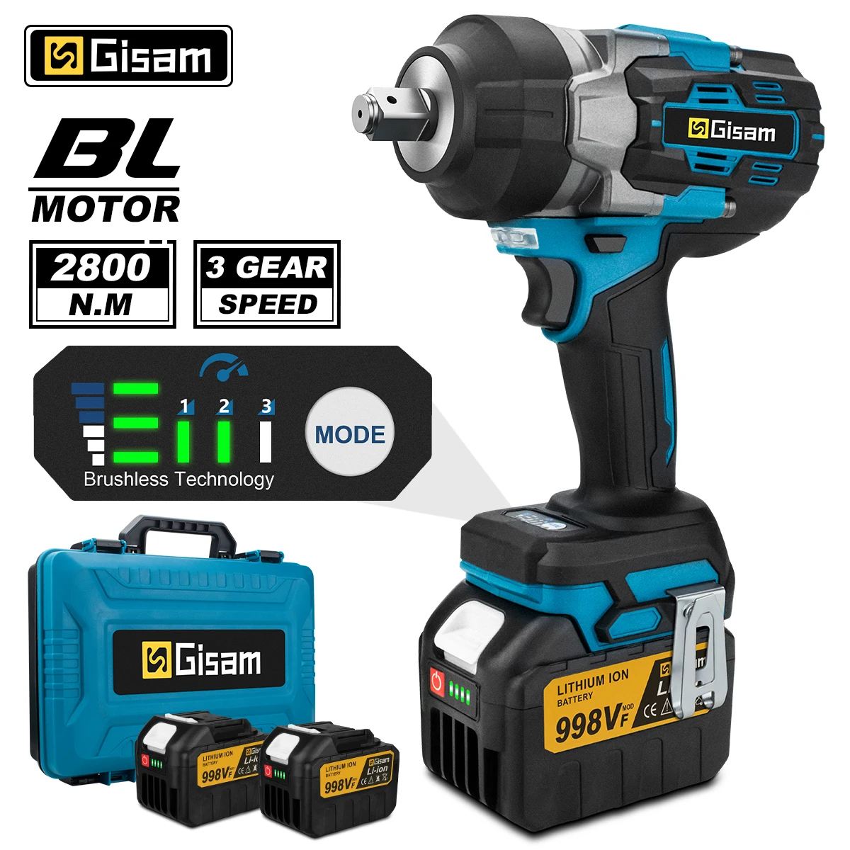 Gisam 2800N.M 토크 브러시리스 전기 임팩트 렌치 Makita 18V 배터리 핀용 1/2 인치 스크루 드라이버 무선 렌치 전동 공구