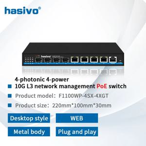Hasivo 모든 10 기가비트 PoE 또는 PoE 이더넷 스위치 없음 4*10gbps RJ45 포트 네트워크 플러그 앤 플레이 4*10G SFP