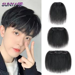 SUNYAGE Mens 정면 리얼 헤어 가발 이마 헤어 라인 패치 볼륨 가발 용 남성용 헤어 라인 프린지 확장