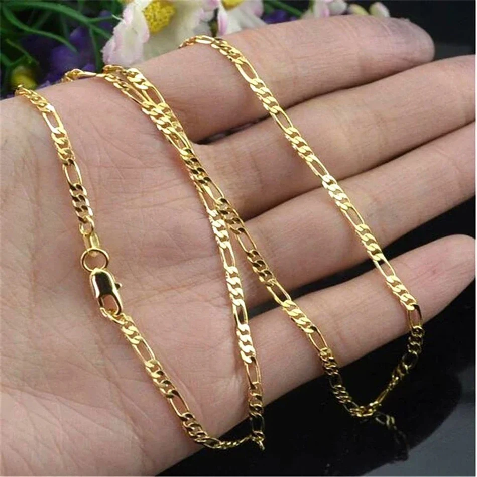 여성을위한 절묘한 패션 18K 골드 채워진 목걸이 남성 크기 16-30 인치 보석 4mm 피가로 체인 목걸이 도매