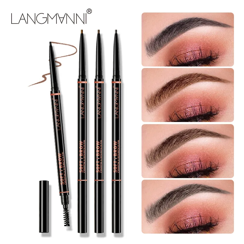 Langmanni 더블 헤드 회전식 눈썹 펜, 직경 1.5mm, 미세 리필 방수 와일드 눈썹 펜 및 눈썹 브러시