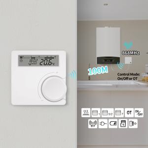 가스 보일러 용 Opentherm 무선 난방 온도 조절기 저전력 배터리 온도 조절기 보일러 온도 컨트롤러 벽 장착
