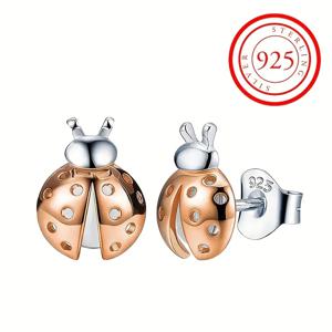 925 스털링 실버 저자 극성 스터드 귀걸이 럭키 무당 벌레 디자인 18K 도금 보석 독특한 성명 여성 귀걸이