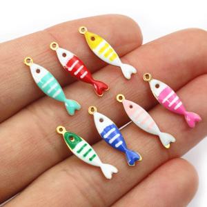 20pcs 18x5mm 스테인레스 스틸 생선 에나멜 매력 펜던트 스테인레스 스틸 DIY 쥬얼리 제작 액세서리