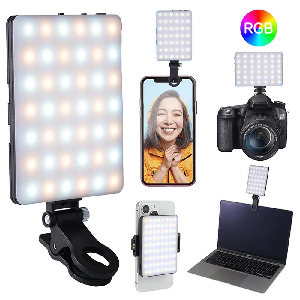 미니 필 라이트 RGB LED 스트레이트 포켓 비디오 사진 조명 포켓 라이브 브이로그 클립, 휴대폰 아이폰 아이패드 노트북 카메라용