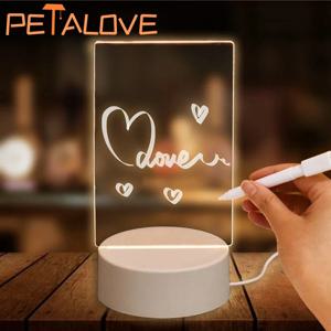 개인화 된 LED 램프 아크릴 메시지 노트 보드 지울 수있는 USB 어린이 드로잉 보드 침실 밤 빛 생일 어린이 선물