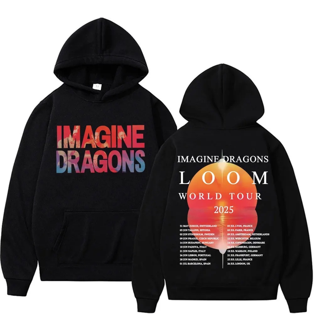 Imagine Dragons Band World Loom Tour 2025 프린트 후드 남성 여성 의류 빈티지 힙합 패션 미적 운동복 까마귀