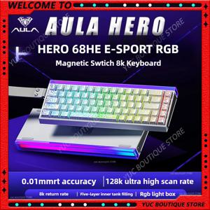 새로운 AULA HERO 68HE/ULTRA INSTOCK 마그네틱 스위치 게임용 키보드 및 마우스 및 키트 E-스포츠 맞춤형 기계식 유선 키보드 액세서리