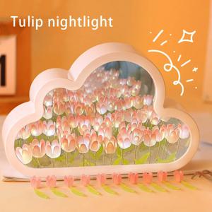 수제 DIY 튤립 꽃 바다 밤 분위기 램프 구름 튤립 램프 LED 야간 조명 거울 테이블 램프 침실 장식 조명 새로운