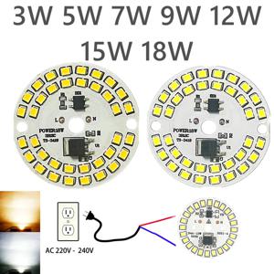 원형 전구 칩, AC220V-240V 조명, 스포트라이트 전구 칩, 18W, 3W, 5W, 7W, 9W, 12W, 15W, SMD2835
