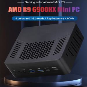 AMD 미니 PC 게이머 Ryzen 9 6900HX 8코어 2xDDR5 2xLAN 2.5G i226V NVMe USB4 윈도우 11 데스크탑 미니 사무실/가정용 컴퓨터 WiFi6E 6800H