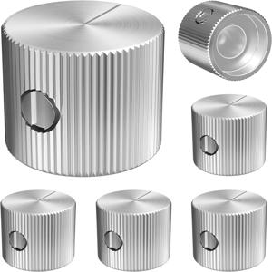 DaierTek 6PCS 6.35MM 전위차계 손잡이 금속 실버 기타 페달 손잡이 1/4 샤프트 실버 앰프 손잡이 (세트 스크류 기타 손잡이 포함)