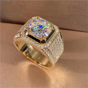 솔리테어 14K 골드 남성 2ct 실험실 다이아몬드 Moissanite 반지 925 스털링 실버 주얼리 파티 웨딩 밴드 반지 남성용