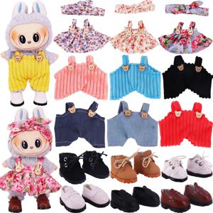 17Cm 봉제 인형 Labubu 의류 액세서리 바지 스커트 귀여운 전체 인형 신발 가죽 신발 마틴 부츠 휴일 선물