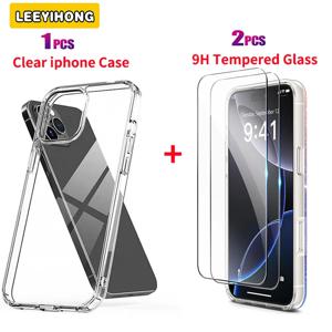 iPhone 16 15 14 13 12 11 Pro Max X XR XS 8 7 6 6s Plus 13 에어백 충격 방지 실리콘 뒷면 커버 용 유리가있는 투명 케이스
