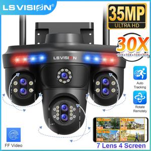 LS VISION 35MP 10X 줌 WiFi IP 카메라 4 화면 7 렌즈 야외 무선 PTZ 보안 캠 자동 추적 CCTV 감시 카메라