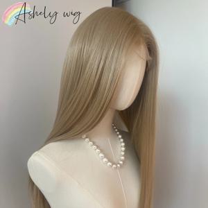 Ashely 플래티넘 금발 가발 26 인치 13x4 레이스 프론트 가발 긴 직선 합성 레이스 가발 코스프레 용 고온 섬유