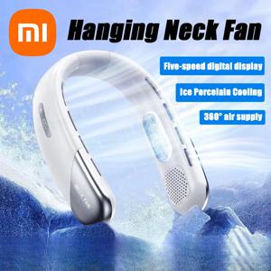 Xiaomi 휴대용 목 팬 10000mAh 미니 Bladeless 자동 넥 밴드 팬 USB 충전식 LED 디지털 디스플레이 5th Gear Air Cooler