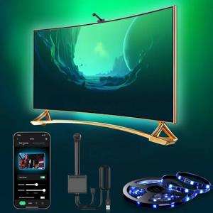 EISSLOLY 새로운 스마트 LED TV 백라이트 스트립 (AR 컬러 센서 내장) - 55-85인치 화면용 RGB 주변 조명, 앱 제어 및 음악 동기화 기능 탑재