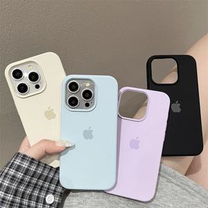 오리지널 무광 애플 소프트 리퀴드 실리콘 폰 케이스 (아이폰 16, 14, 11, 12, 13, 15 Pro Max, 16Pro 카메라 보호 커버, 박스 포함)
