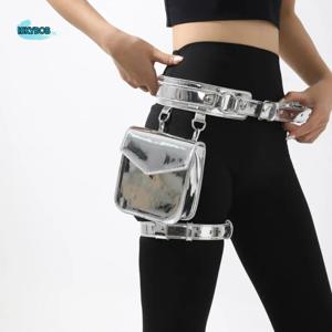 크리에이티브 펑크 메탈릭 허리 벨트 파우치 고스 PU 가죽 허벅지 하네스 레그 백 동전 지갑 레그 링 광택 패니 팩 여성용