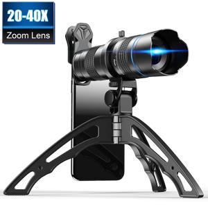 APEXEL 옵션 HD 20x-40x 줌 망원경, 망원 렌즈, 단안 모바일 렌즈, 셀카 삼각대, 삼성 아이폰 모든 스마트폰용