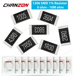 100Pcs SMD 1206 저항기 0ohm - 10M Ohm 1/4W 1% 고정밀 필름 칩 고정 저항 0.01 0.22 4R7 100 220 330 1K 10K 300K