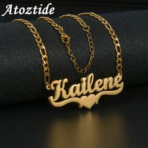 Atoztide 사용자 정의 이름 힙합 편지 목걸이 더블 두꺼운 도금 피가로 체인 피어싱 조각 펜던트 여성을위한 선물