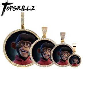 TOPGRILLZ 디지털 아트 및 Cryptoart 커플 펜던트 힙합 쥬얼리 선물을위한 특대 대형/소형 라운드 사용자 정의 사진 NFT 목걸이