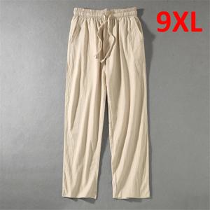 린넨 바지 남성 플러스 사이즈 9XL 8XL 바지 여름 린넨 바지 남성 패션 캐주얼 단색 바지, 빅 사이즈 8XL 9XL