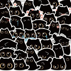 40PCS 귀여운 작은 검은 연탄 고양이 스티커 방수 만화 장식 노트북 컵 전화 가방 어린이 선물 장난감 데칼