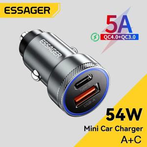 Essager 54W 차량용 충전기 5A 고속 충전 유형 C 빠른 충전 3.0 Xiaomi 삼성 아이폰 충전기 용 QC PD 3.0 SCP USB 차량용 충전기