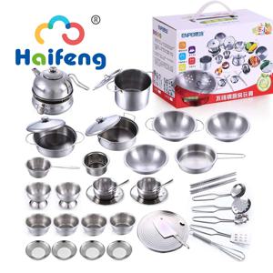 25pcs 어린이 스테인레스 스틸 척 놀이 음식 주방 조리기구 세트 장난감 미니 요리 게임 냄비 삽 Tinplate 아이 주방 장난감