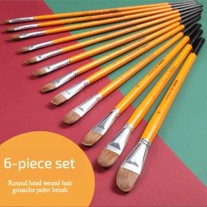 6pcs 족제비 머리 머리 브러쉬 세트 구 아슈 수채화 아크릴 오일 브러쉬 그림 브러쉬 긴 나무 극 직업 미술 용품
