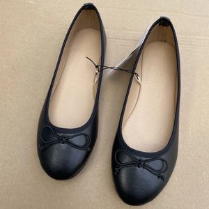 우아한 Bowknot 발레리나 여성용 플랫 라운드 발가락 컴포트 슬립 온 여성용 로퍼 가죽 싱글 뮬 신발