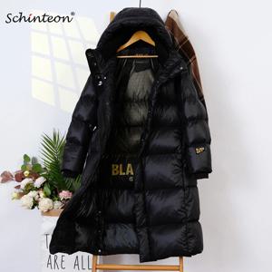 Schinteon 여성 화이트 오리 다운 롱 자켓 후드 캐주얼 오버 사이즈 가을 겨울 따뜻한 느슨한 두꺼운 윈드 브레이커 아웃웨어 2023