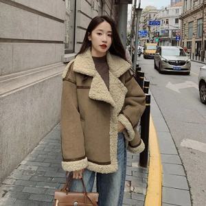 2025 여성용 오버사이즈 테디 재킷, 인조 모피 칼라 코트, 느슨한 두꺼운 양털 코트, 가을 겨울 신상