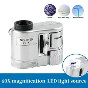 60X 휴대용 돋보기 미니 포켓 UV 돋보기 LED 조명이있는 휴대용 보석상 현미경 루페