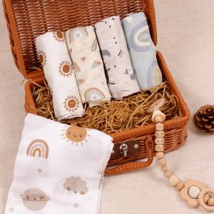 60*60cm 5Pcs 세트 다용도 먹이 트림 천 수건 슈퍼 부드러운 대나무 면화 모슬린 담요 아기 트림 천 세트