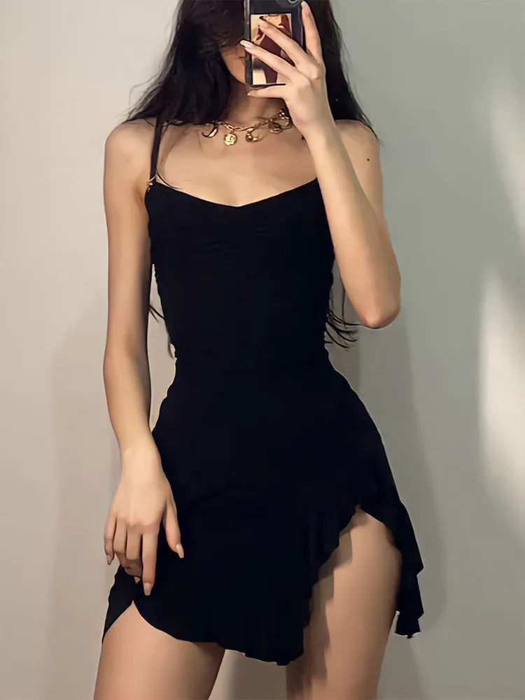 여성용 민소매 백리스 폴드 스플릿 원피스, 우아한 파티 스트랩, A 라인 원피스, 섹시한 여름 미니 원피스, 블랙 패션 스트리트웨어, 신상