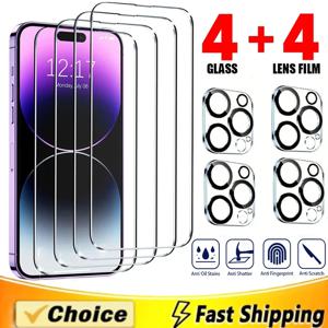 iPhone 15 13 11 12 14 Pro Max 13Mini 16 Pro 화면 보호기 iPhone X XR XS MAX 카메라 렌즈 유리 용 8-in-1 강화 유리