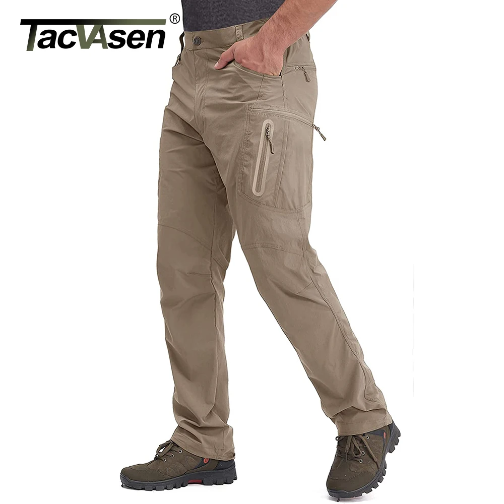 TACVASEN 남성용 여름 경량 바지 낚시 바지 야외 하이킹 나일론 빠른 건조 포켓 카고 바지 캐주얼 작업 바지
