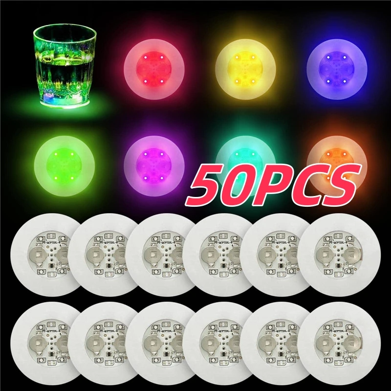 1/10/50pcs 빛나는 코스터 LED 바 음료 컵 패드 와인 주류 병 코스터 분위기 라이트 컵 스티커 발광 소품