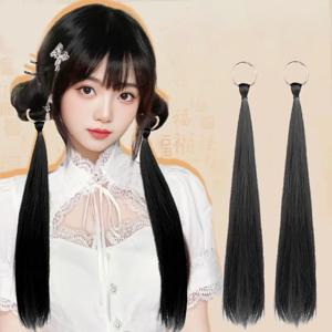 1pcs 새로운 가발 포니 테일 여성의 새로운 중국 스타일 버클 헤어 익스텐션 포니 테일 실크 긴 스트레이트 헤어 더블 브레이드