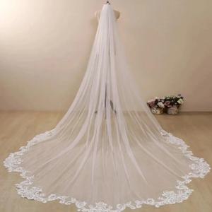 화이트 아이보리 3M 4M 5M 레이스 웨딩 베일 대성당 긴 신부 베일 웨딩 액세서리 velos de novia voile de mariée