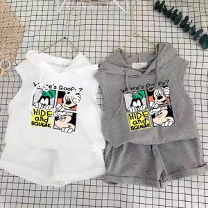 만화 미키 티셔츠 조끼 + 반바지 2Pcs 정장 어린이 세트 어린이 상단 및 하단 의류 세트 의류 키즈 복장 디즈니