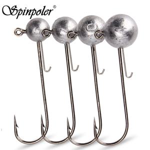 Spinpoler 5g 7g 10g 14g 지그 헤드 낚시 후크 긴 생크 라운드 볼 높은 탄소강 긴 소프트 루어 웜 Accessorie 4pcs